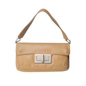 Vintage Chanel Calfskin Square Stitched Mademoiselle Shoulder Bag Tan